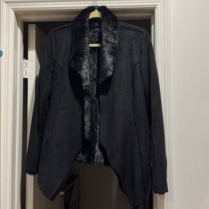 Central Park West Black Leather Jacket with Fur Trim